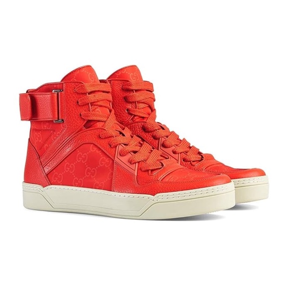 NIB GUCCI GG GUCCISSIMA MENS HITOP NYLON LEATHER SNEAKERS - Picture 1 of 12